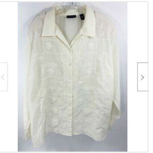 Karen Scott Cream Floral Embroidery Shirt 3XL